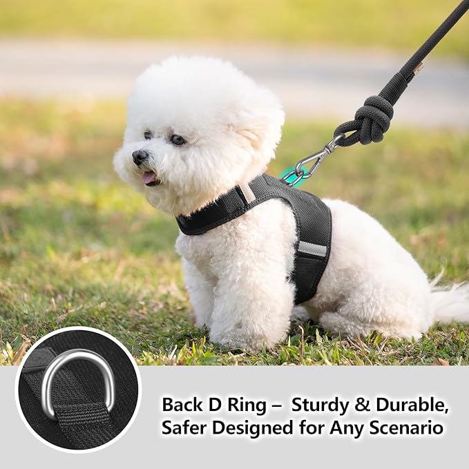 Dog Harness for Puppy – Adjustable Reflective Easy Put On Soft Mesh Vest for Small Dogs with 2 Patches (Black,L)