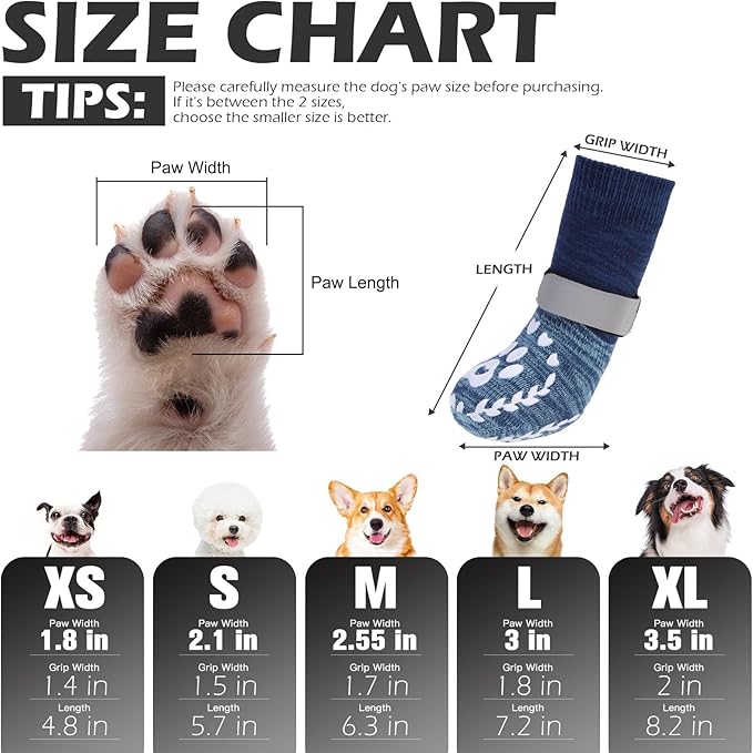 EXPAWLORER Dog Socks to Prevent Licking and Slipping, Winter Dog Shoes for Cold Weather Snow, Paw Protectors for Hardwood Floors Anti-Slip, Dog Booties for Small Medium Large Senior Dogs, Navy Blue M