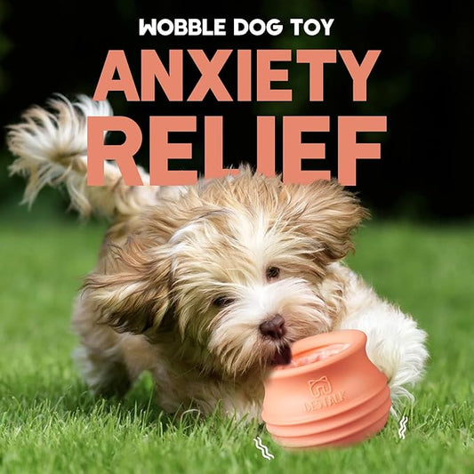 Dog Enrichment Treat Toy, Long-Lasting Wobbly Interactive Freeze Lick Toys for Dogs, Stuffable Puzzle Feeder Toy for Boredom, Silicone Treat Dispensing Chew Toy (Pastel Orange,M)