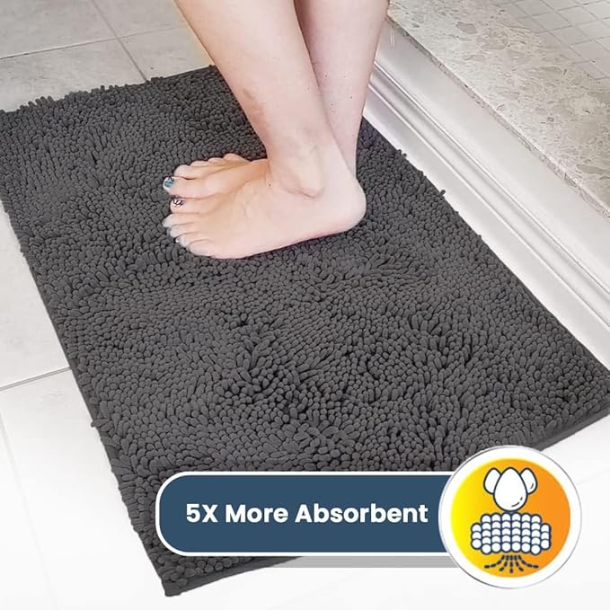 Muddy Mat® AS-SEEN-ON-TV Highly Absorbent Microfiber Door Mat and Pet Rug, Non Slip Thick Washable Area and Bath Mat Soft Chenille for Kitchen Bathroom Bedroom Indoor and Outdoor - Charcoal 24" x 120"