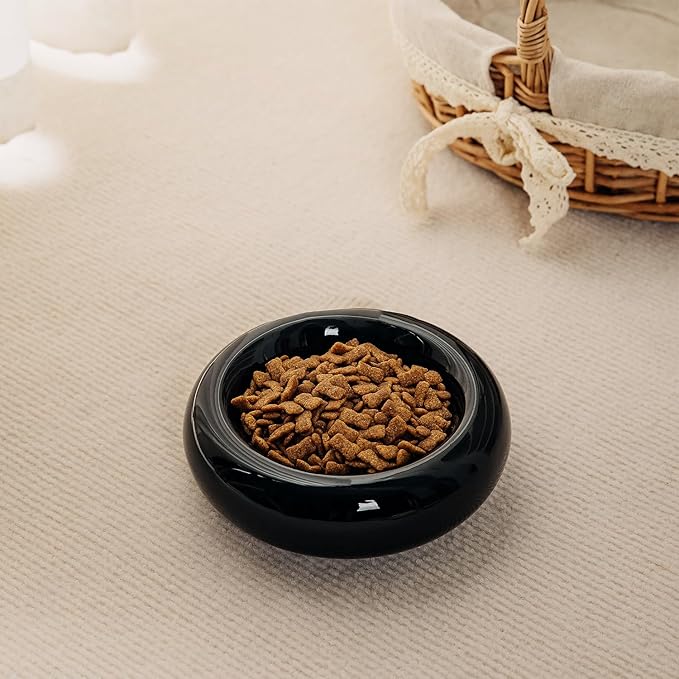 6.1 Inch Cat Bowls, 7 oz Ceramic Cat Food Bowl, Whisker Fatigue Relief Bowl, Anti-Vomiting, Protect Spine, Perfect for Indoor Cats(2pc Black)