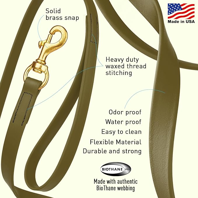 Viper Biothane K9 Working Dog Leash Waterproof Lead for Tracking Training Schutzhund Odor-Proof Long Line with Solid Brass Snap for Puppy Medium and Large Dogs, 33ft Olive Drab Green