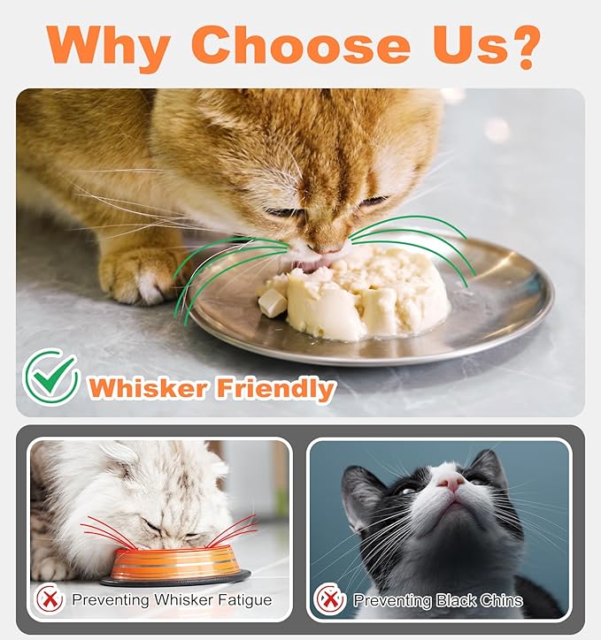 Supet Whisker Frinendly Cat Plates for Wet and Dry Food, Cat Bowls with Non-Slip Bottom, 304 Stainless Steel Flat Wide Shallow Dishes for Indoor Kitten (8Pcs)