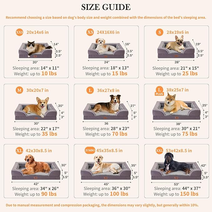 Comfort Expression Orthopedic Dog Bed for Medium Dogs 28x19 Inch, Waterproof Supportive Egg Crate Foam Medium Pet Bed with Removable Bolsters, Dog Couch with Washable Cover & Non-Slip Bottom, Purple