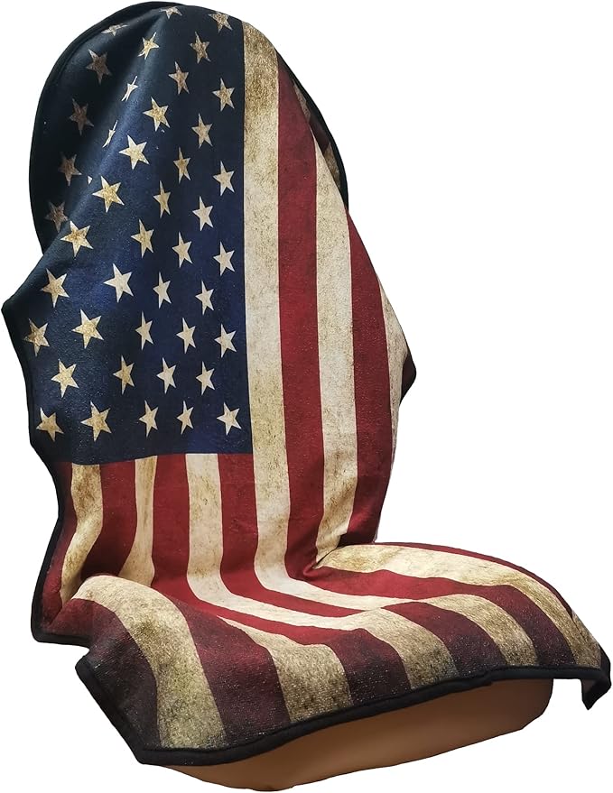 LoyaGour Car Seat Cover Protector Front Seats,for Gym Workout,Running,Swimming,Beach and Hiking,Waterproof Sweat Towel Bucket Seat Covers for Cars SUV Trucks (American Flag, 1Pcs)