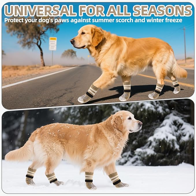 PUPTECK Non Slip Dog Socks to Prevent Licking for Hardwood Floors, Shoes for Hot Pavement Summer Small Medium Large Size Dogs Traction Control Booties Paw Protectors Boots Cold Winter