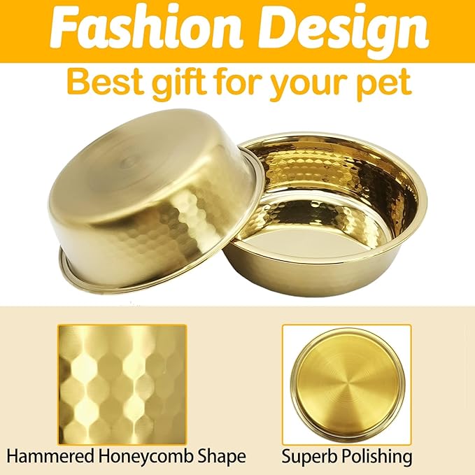 kathson 3pcs Premium Stainless Steel Dog Bowls, Hammered Thickened Metal Dog Bowl Feeding or Water Bowls for Small/Meidum/Large Sized Dogs&Cats Stackable Metal Cat Bowl Dishwasher Safe 7.1 Dia.
