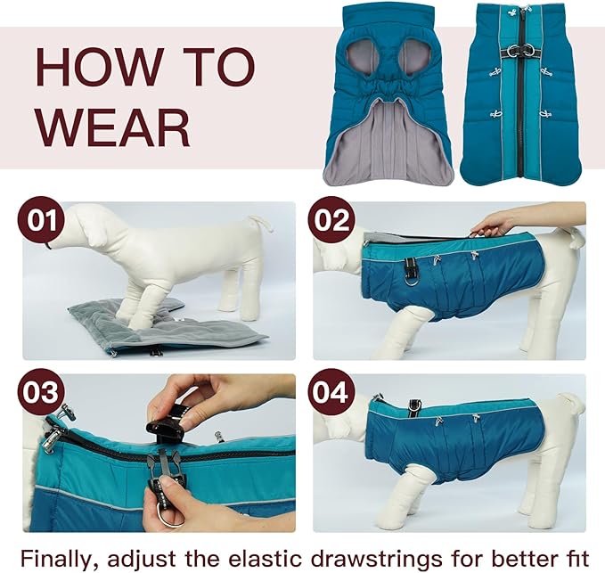 Dog Coat - Large Dogs Winter Jacket, Warm Zip Up Snowsuit, Reflective, Water-Resistant, Green
