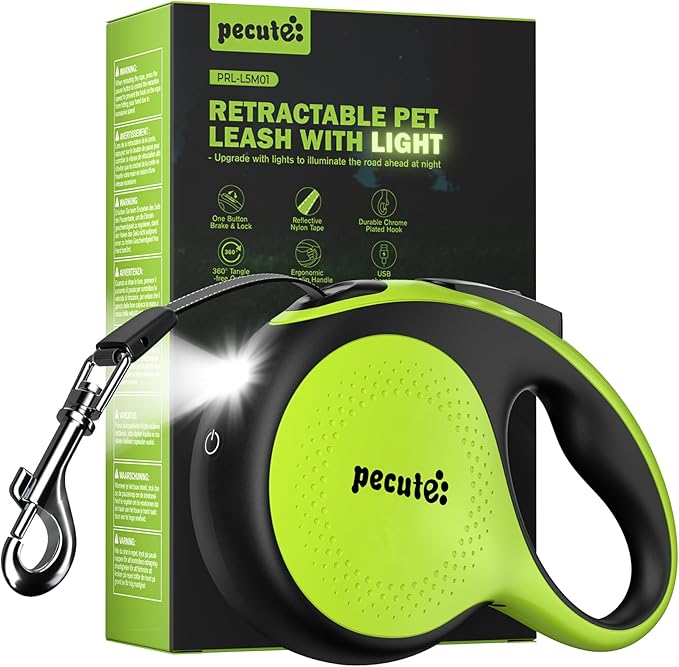 Retractable Dog Leash for Large Dog with Light Rechargeable, 16ft Heavy Duty Retractable Pet Leash with One-Button Control, Anti-Twist Protection, Reflective Leash for Large Dogs Up to 110 lbs