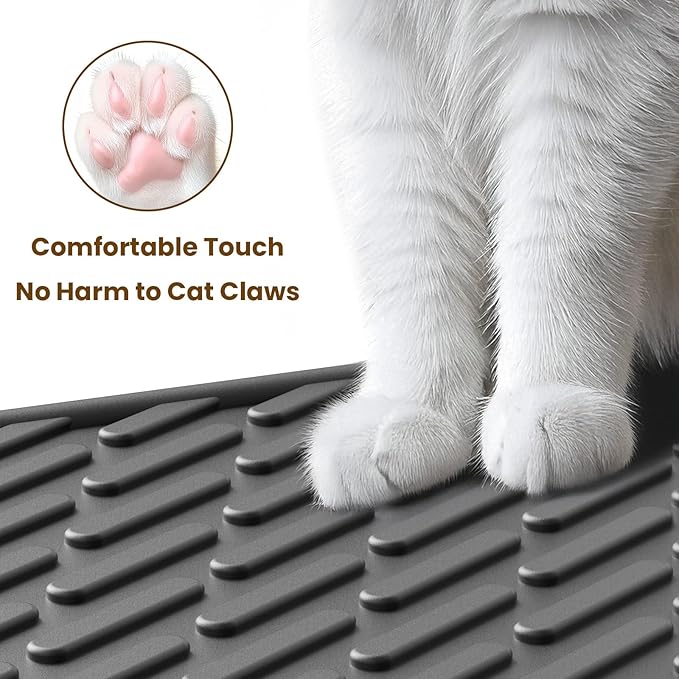 Cat Litter Mat with Grooves & Raised Edge, Urineproof/Waterproof, Foldable, Litter Scattering Control, Easy to Clean & Recycle (24 * 17in-Black-1 Pack)