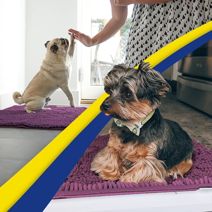 Muddy Mat® | Super Absorbent Door Mat Indoor, Microfiber Quick Dry Chenille Entryway Rug, Non-Slip Front Door Mat, Indoor Mats for Entryway, Machine Washable Pet Rug, Dark Purple 24" x 120"