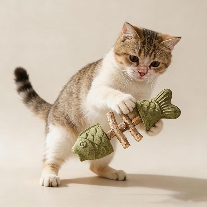Purrident - Fix Cat Dental Health - Natural Dental Chew for Cats, Fishbone Shape Cat Teething Toy with Catnip, Durable Feline Tooth Care Tool for Indoor & Adult Cats (3PCS-B)