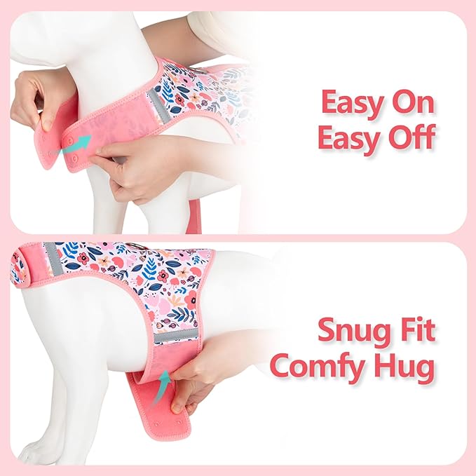 Dog Harness for Small Sized Dog,Hook-and-Loop Easy On/Off, Reflective Adjustable Soft Mesh Vest for Puppy (Pink Floral Print,L)