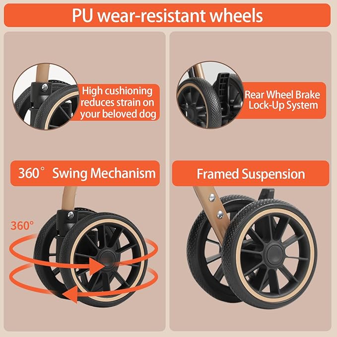 MILA&LOUIS Pet Stroller with 4 Pu Wheels, 4.5kg Ultra-Light Dog&Cat Stroller for Multiple Small Pets & Medium, Max 44Lbs Capacity Detachable & Foldable Design with Cup Holder Ideal for Walks and Trips