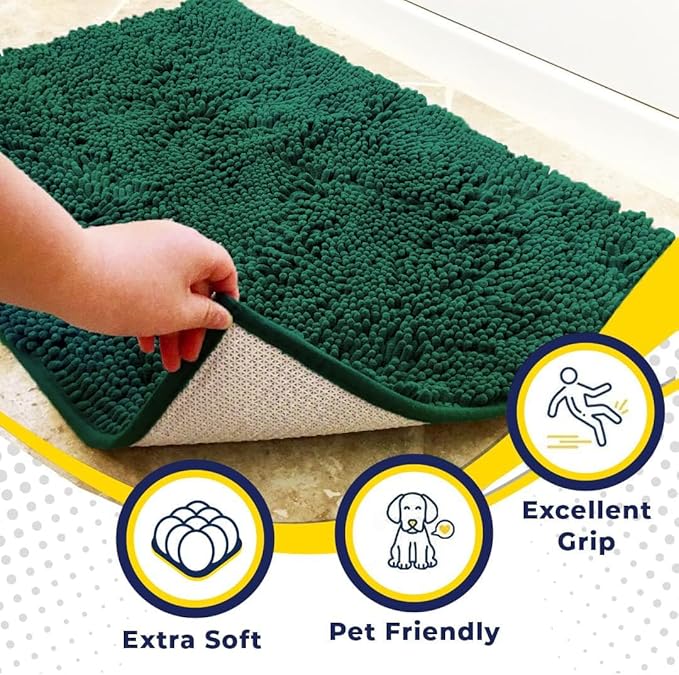 Muddy Mat® | Super Absorbent Door Mat Indoor, Microfiber Quick Dry Chenille Entryway Rug, Non-Slip Front Door Mat, Indoor Mats for Entryway, Machine Washable Pet Rug, Dark Green XL 59"X35"