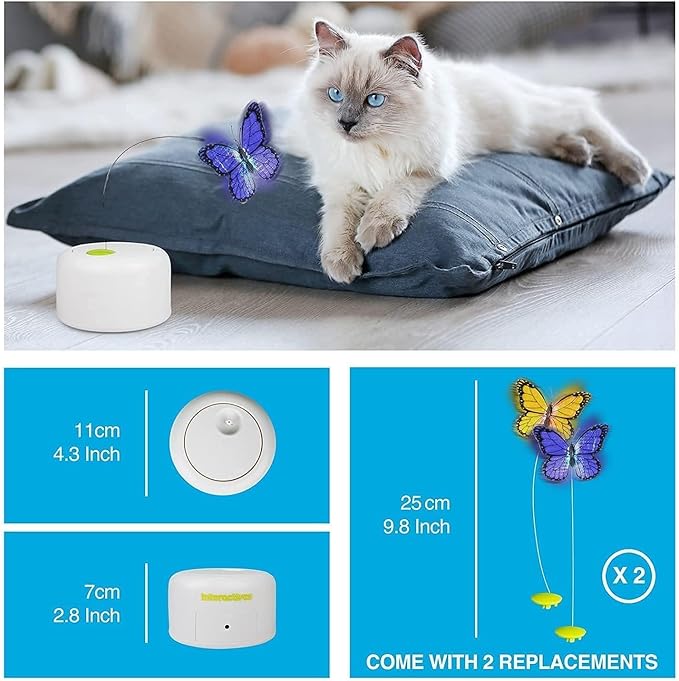 ALL FOR PAWS Interactive Butterfly Cat Toy, Automatic Cat Butterfly Wand Toy for Indoor Cats, Electric Fluttering Butterfly Cat Teaser Toy for Kittens