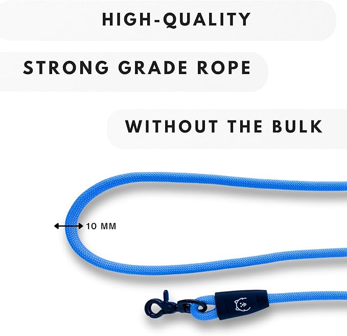 ShawnCo Basecamp Rope Dog Leash- Premium, Durable Pet Leash with Soft Neoprene Padded, Reflective Handle for Small, Medium and Large Dogs (Pacific Blue, 6 Feet)