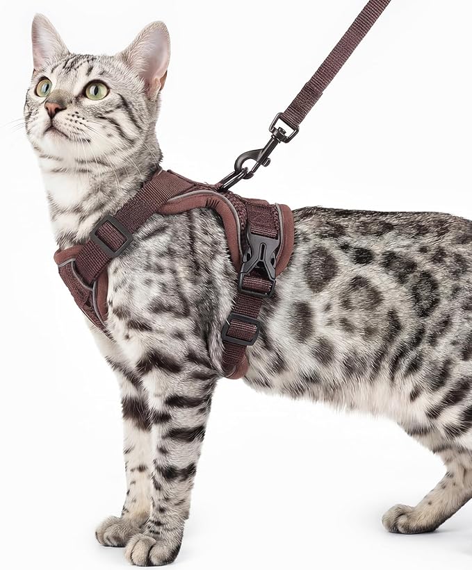 Cat Harness and Leash Set Escape Proof Tactical Medium Kitten Harness Emotional Support Cat Vest, Brown, M