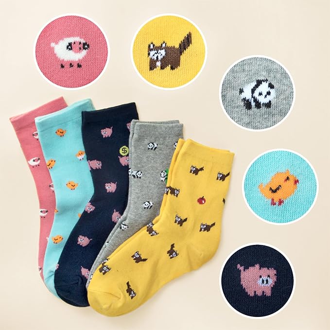 Chalier Womens Funny Socks Cozy Cute Printed Patterned Fun Sock Novelty Cat Dog Socks for Women