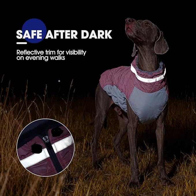 FUAMEY Dog Coat for Large Dogs,Waterproof Dog Winter Jacket with Harness Built in Puppy Cold Weather Coats Reflective Pet Vest with Zipper Warm Fleece Dogs Snowsuit Windproof Pink 2XL