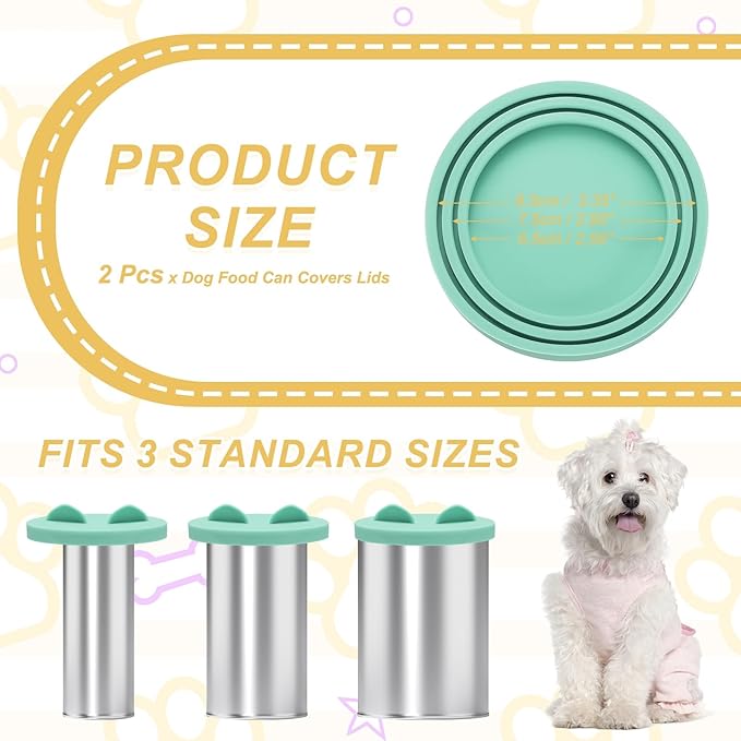 PETAXCELL Cat Food Can Covers Lids, Dog Food Can Lids with Cute Pet Ears Shaped Silicone Toppers One Fit 3 Standard Sizes, (Mint Green, 2Pcs), Intended for Dog/Cat/Pet Food Cans
