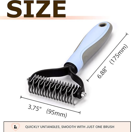 Double Sided Undercoat Rake for Dogs & Cats, 2-in-1 Dematting Tool & Deshedding Brush, Grooming Comb for Removing Mats, Tangles and Loose Fur (Blue)