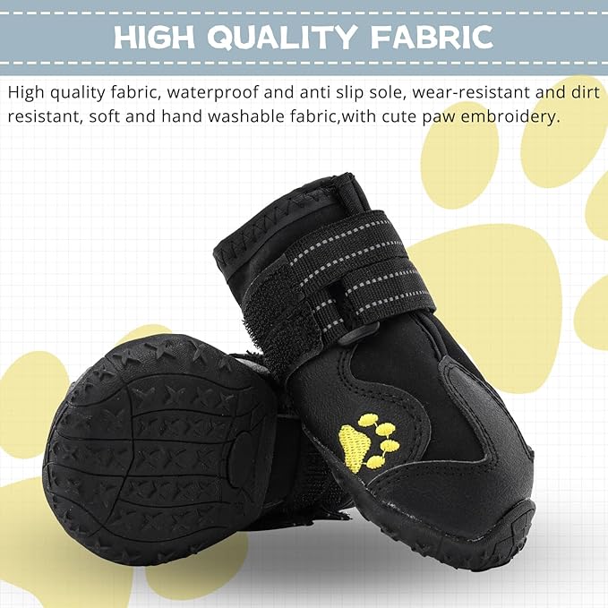 Dog Shoes for Large Dogs, Medium Dog Boots, Anti-Slip Reflective Dog Shoes, Paw Protectors for Winter Snowy and Summer Hot Pavement, Waterproof Dog Rain Boots(3.15" L*2.95" W)