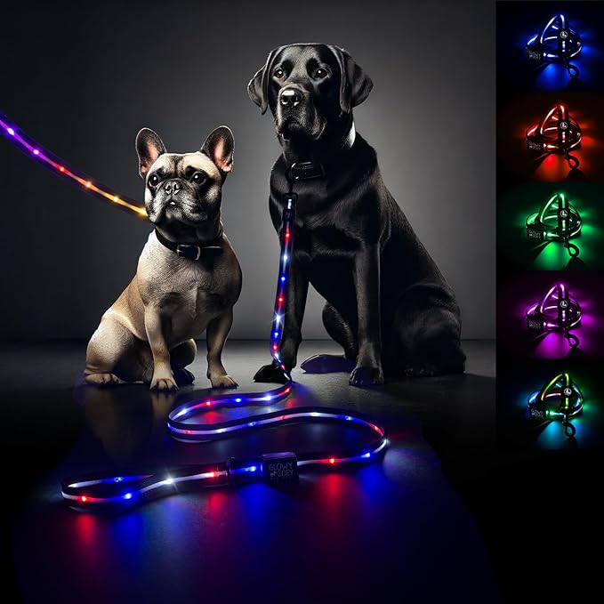 Luminoid LED Dog Leash | 6 ft | USB Rechargeable | 12 Multi-Color Animated Effects | Ultra-Bright LEDs Light-up Leash Keeps You & Dog Safe - by Glowy Zoey