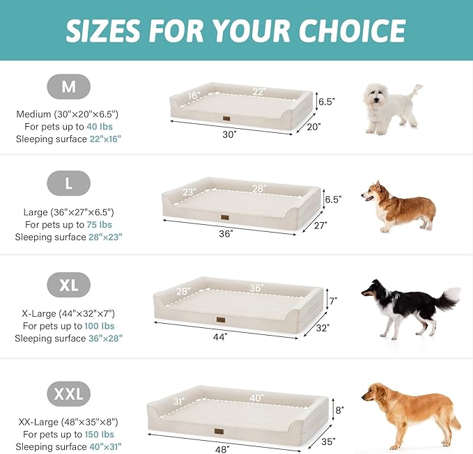 Orthopedic Dog Beds for Large Sized Dog, XL Bolster Pet Couch with Waterproof Lining, Egg Crate Foam Sofa for Pets Up to 100 lbs, U-Shaped, 44x32x7 inch, Beige