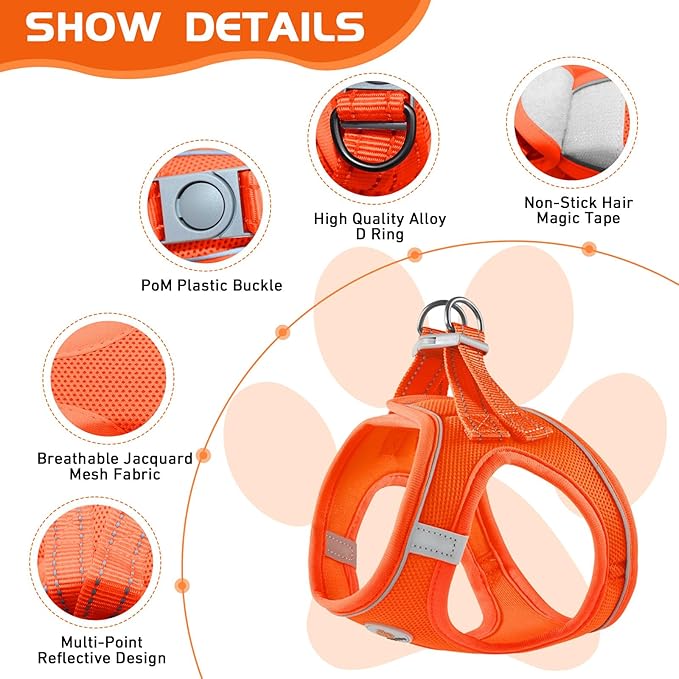 Soft Mesh Dog Harness and Leash Set, No Pull Puppy Harness and Leash Set, Reflective Step in Harness for Small Medium Dogs, Easy Walk Escape Proof Vest Harnesses (Orange, S)