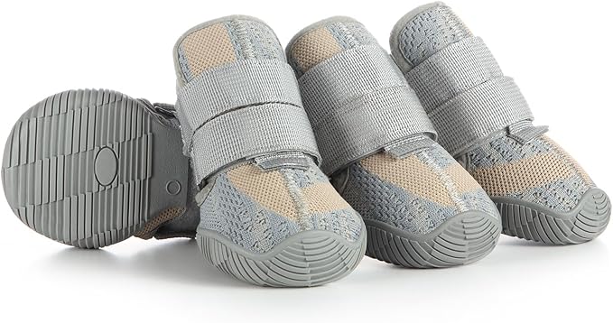 Aokown Dog Shoes for Large Dogs, Outdoor Dog Boots & Paw Protectors for Hot Pavement, Winter Snow Hiking, Breathable Dog Booties, Indoor Hardfloors Anti Slip Sole White Size 7