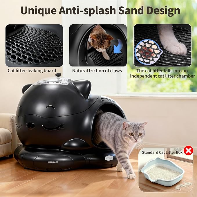 Automatic Cat Litter Box for Multiple Cats, Large Capacity Detachable Top Self-Cleaning Litter Box with App Control & AI Camera Monitoring, Odor Control, Safety Sensors, Black