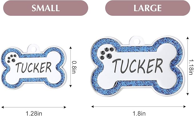 Personalized Dog Tags - Stainless Steel Deep Engraved Glitter Bone Shape Pet ID Tag, Double Sided Custom Text, Lightweight Durable Cat Dog Name Tag (Green, L)