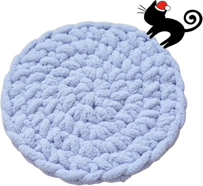 Cat Self-Warming Knitted Bed Mat, Extra-Soft Warm Round Washable Pads Cushions for Indoor Kittens & Kitty Small Pets Cat Trees (Blue,Large)