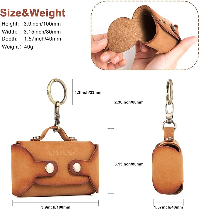 Handmade Leather Dog Poop Bag Dispenser - Stylish and Durable with Belt Attachment for Dog Walkers, Featuring a Brass Metal Clip in Hand-dyed Brown