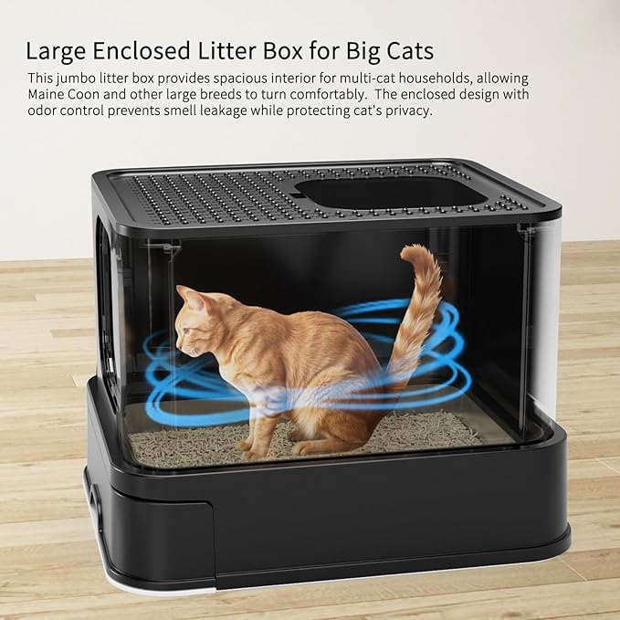 RIZZARI Stainless Steel Cat Litter Box: Large Leak-Proof Odor-Free Design - XXL All Black - for Indoor Cats Pet Owners Solution