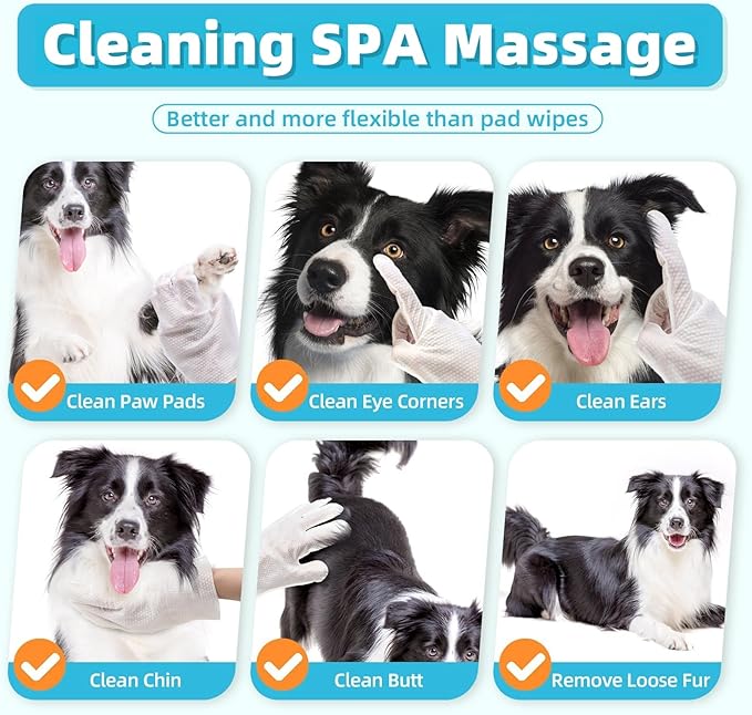 Extra Thick Pet Bathing Wipes for Dogs Cats,Cleaning Deodorizing Grooming Gloves,Nourish Fur Glove Wipes for Daily Care and Traveling,Rinse Free,Unscented,3 Pack,18 PCS