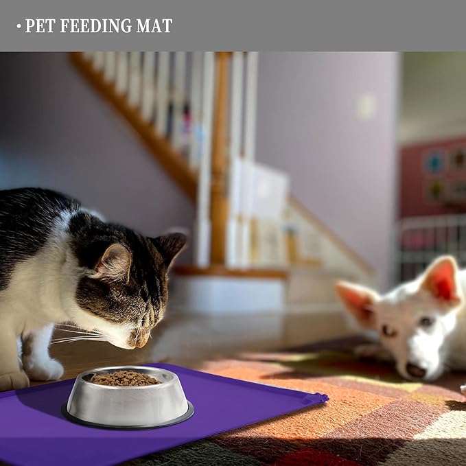 Reopet Waterproof Pet Feeding Mat with High Raised Edges, Heavier and Thicker Placemats for Cat Dog Water Bowl with BPA Free, Dogs Cats Food Mats for Messy Drinkers to Prevent Spill and Protect Floors