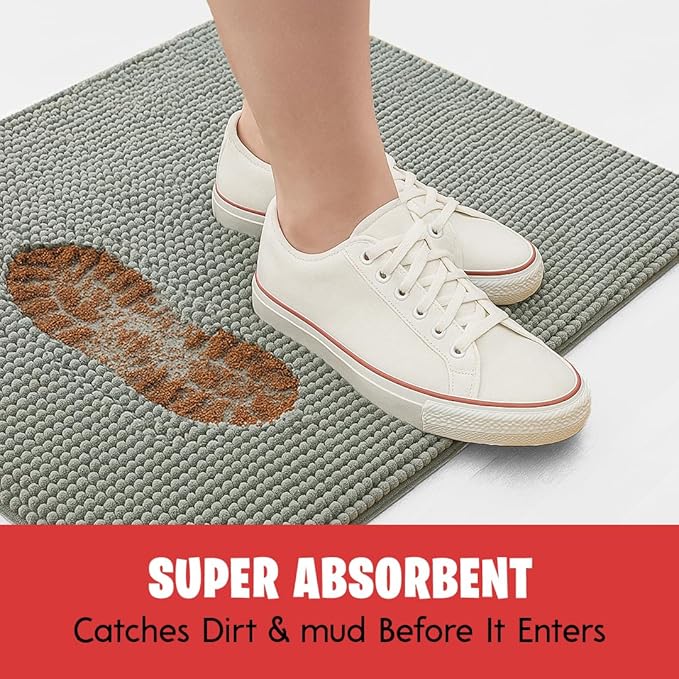 MudGuard Mat™ Dog Door Mat for Muddy Paws, Super Absorbent Microfiber, Non-Slip Indoor Mat, Quick Dry Chenille Mud Mat for Dogs & Entryway, Washable, Grey 24" x 36"
