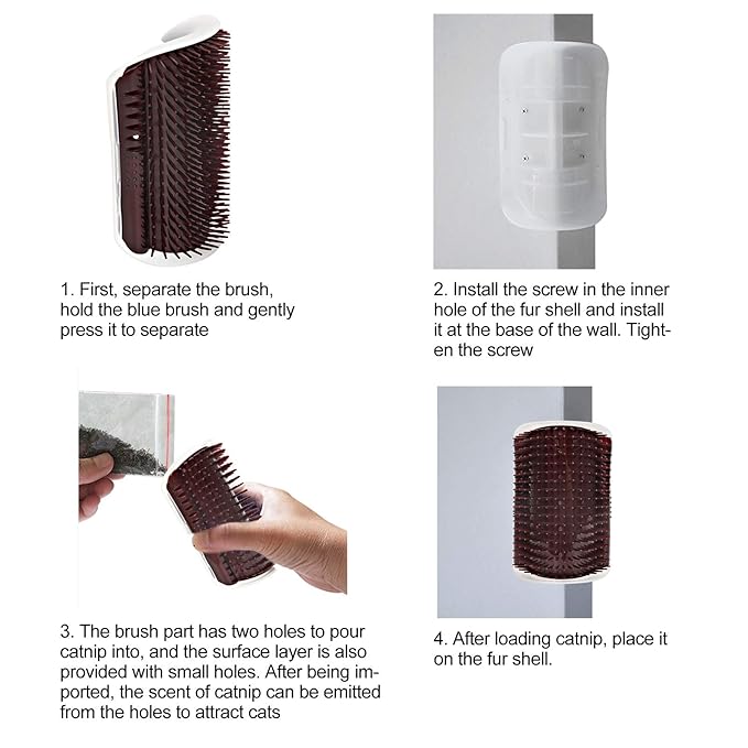 Cat Self Groomer Brush, Plastic Massage Comb with Soft 12.6x8.3cm - Easy Mount Wall Scratcher, Removes Loose Hair, Perfect for Cat Grooming and Play (Coffee)
