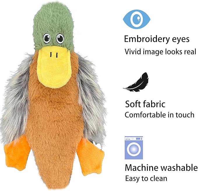 AIMETING No Stuffing Toys 3 Pack, Squeaky Dog Toys for Large Dogs, Plush Toys for Aggressive Chewers, Indestructible Crinkle Paper Duck Dog Toy, Puppy Chew Toys for Teething (Soft Plush)