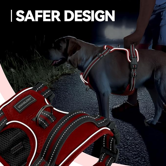 VIVAGLORY Dog Harness Easewalk No Pull Dog Harness with Handle & Front Back Clip for Training Lifting, Easy On Adjustable Padded No Pull for Pet & Puppy, XL, Red