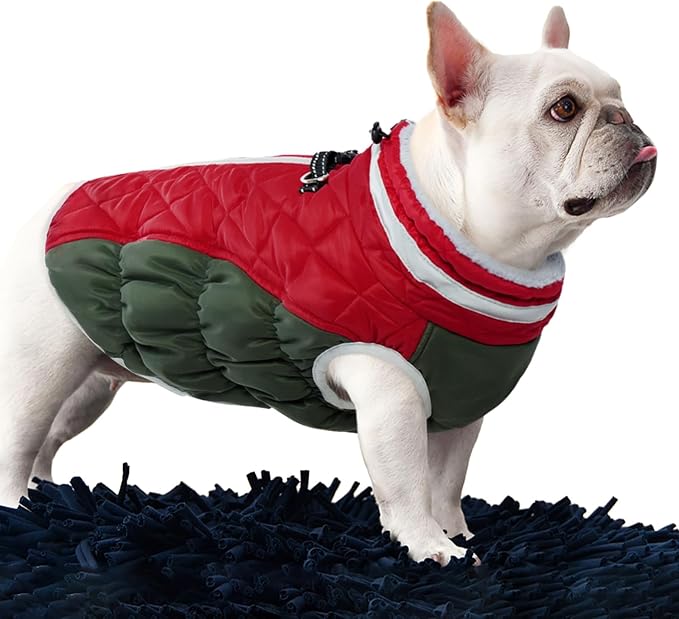 FUAMEY Dog Coat for Large Dogs,Waterproof Dog Winter Jacket with Harness Built in Puppy Cold Weather Coats Reflective Pet Vest with Zipper Warm Fleece Dogs Snowsuit Windproof Christmas XXXL