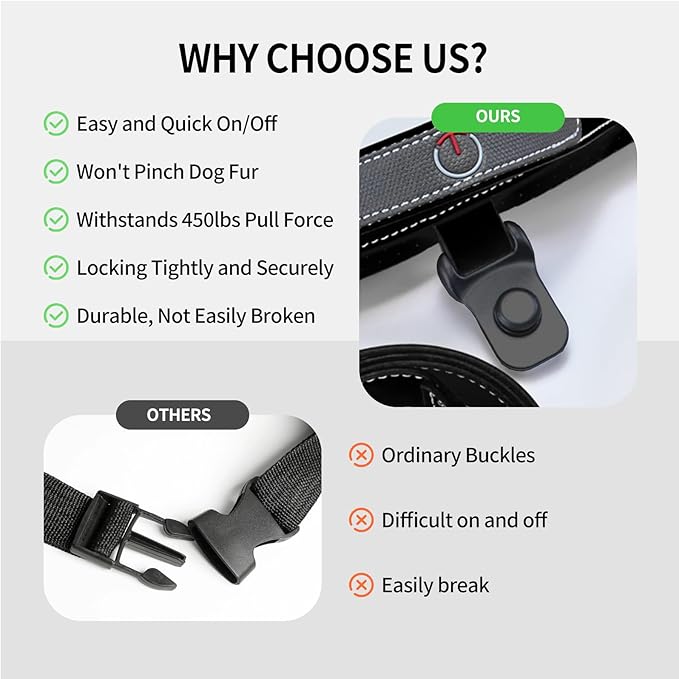 Magnetic Quick-Release Buckle Dog Harness and Leash Set, Easy Walk Faux Leather Puppy Harness, Easy On & Off Dog Vest with Handle for Medium, Large Girl Boy Dogs for Hiking Training, Black, XL