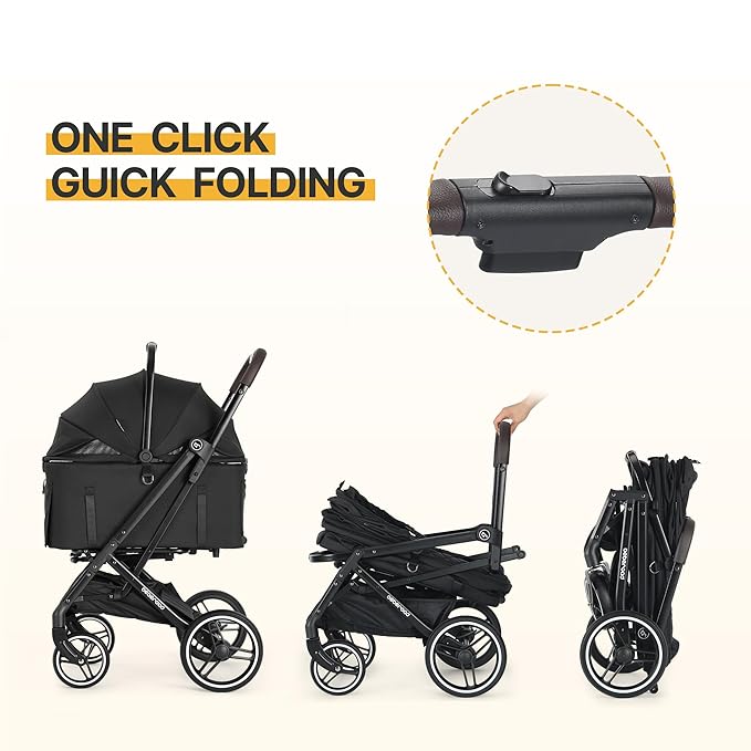 X3 2 in 1 Pet Stroller for Medium or Two Small Dogs & Cats 4 Wheels Lightweight Foldable Carrier Dog Stroller with Waterproof Weather Cover Cup Holder,Storage Basket(Black)