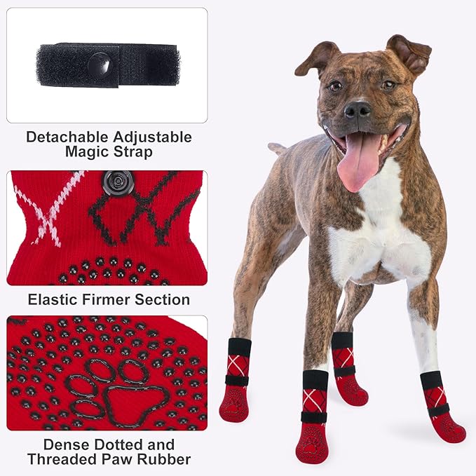 BEAUTYZOO Non Slip Dog Socks to Prevent Licking Paws -Dog Boots & Paw Protectors with Grippers on Hardwood Floors, Dogs Shoes for Hot/Cold Pavement Small Medium Large Senior Dogs Booties