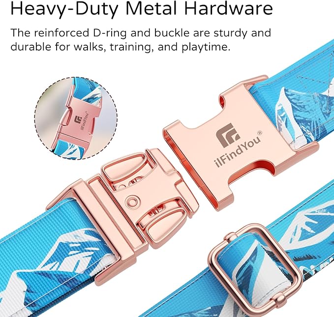 Dog Collar for Medium Dogs, Rocky Mountains Pattern, Heavyweight Polyester Adjustable Puppy Collar with Secure Metal Buckle，Suitable for Female Dogs M