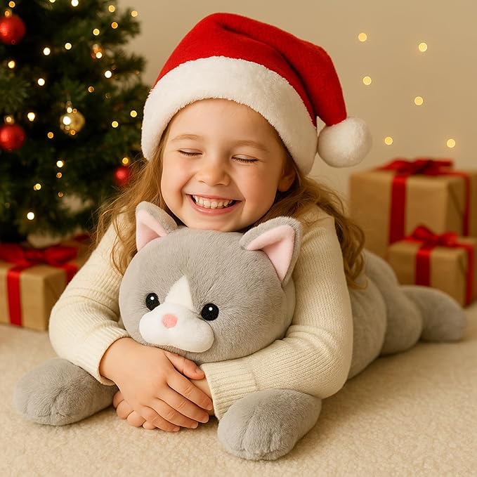 WEIGEDU Weighted Cat Stuffed Animal Plush Toy with Embroidered Eyes and Removable Weight Pack - 28 Inches, 5 lbs for Kids and Adults
