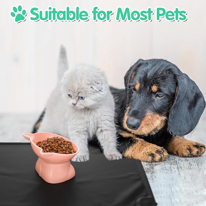 3 Pcs Elevated Cat Bowls 15° Raised Cat Food Bowl with Silicone Pet Food Mat Anti Vomiting Cats Dishes Pet Food and Water Bowls for Indoor Cats and Small Dogs(3 Colors)
