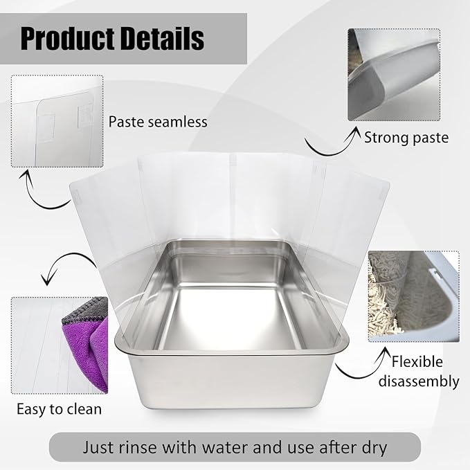 YOILES 3PCS Cat Litter Box Pee Shields,Transparent Easy Clean Splash Guard for Open Top Litter Pan 14.5×11.5in- Litter Box Not Included (3)